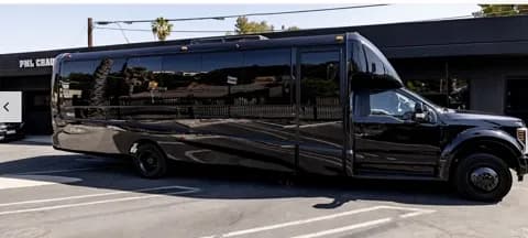 Side profile of the shuttle bus