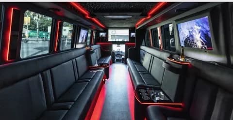 Shuttle bus aisle in ambient red light
