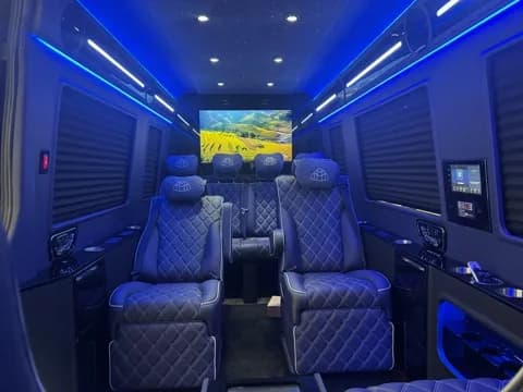 Rear entertainment screen in blue ambient light